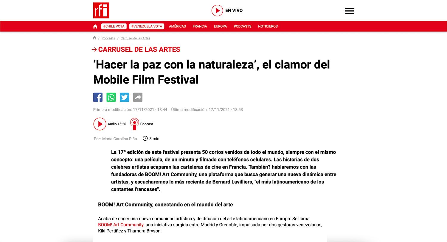 Captura de pantalla del artículo